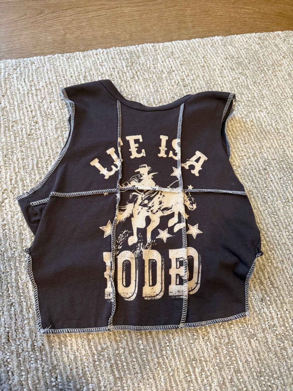 Life Is A Rodeo Graphic Crop Tank/brown with Cream Print